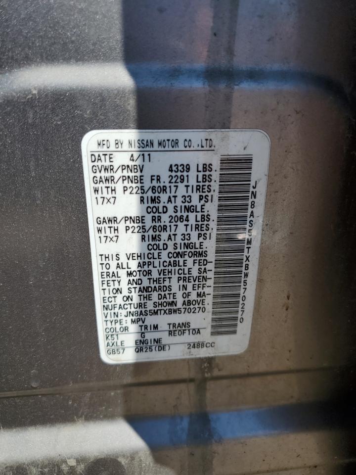 2011 Nissan Rogue S VIN: JN8AS5MTXBW570270 Lot: 71445725