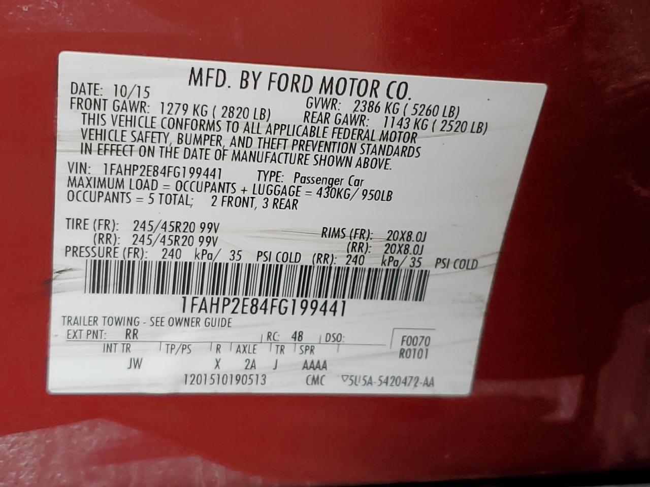 2015 Ford Taurus Sel VIN: 1FAHP2E84FG199441 Lot: 81769805