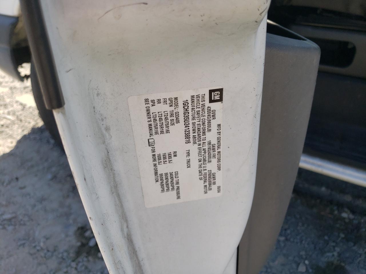 2004 Chevrolet Express G3500 VIN: 1GCHG35U241238816 Lot: 80859055