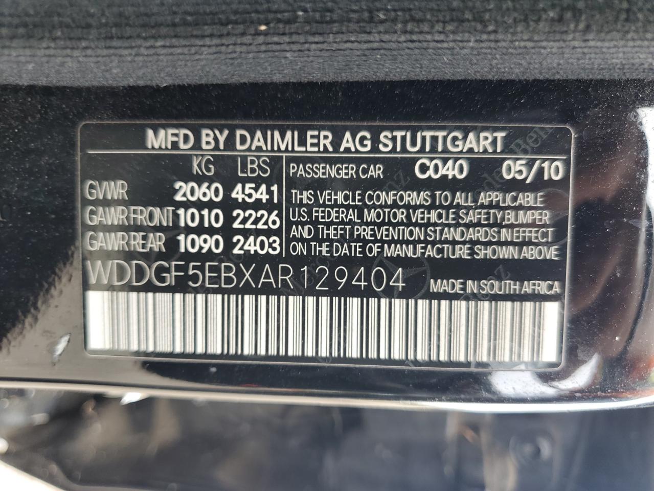 2010 Mercedes-Benz C 300 VIN: WDDGF5EBXAR129404 Lot: 83828345