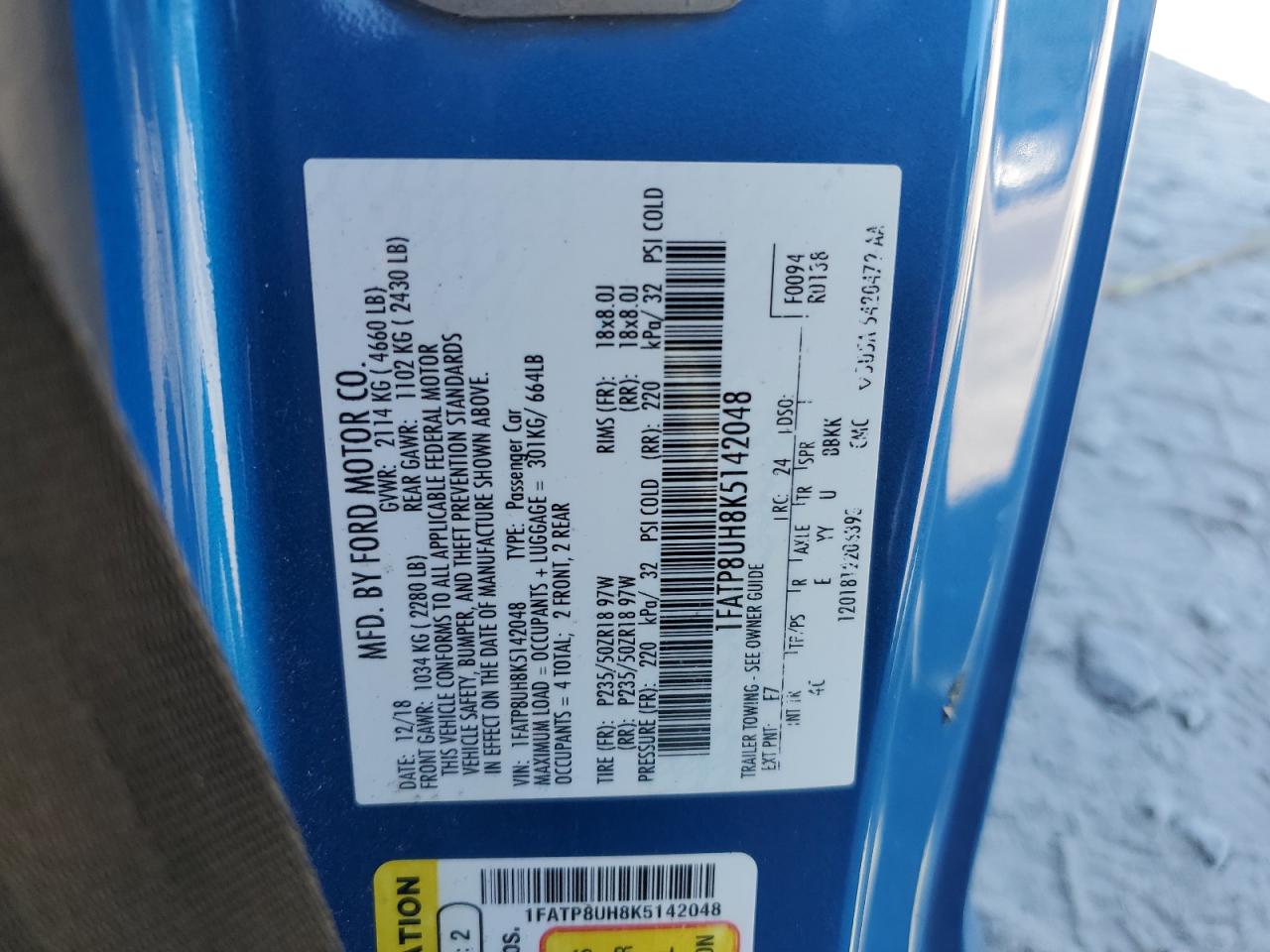 2019 Ford Mustang VIN: 1FATP8UH8K5142048 Lot: 81548825