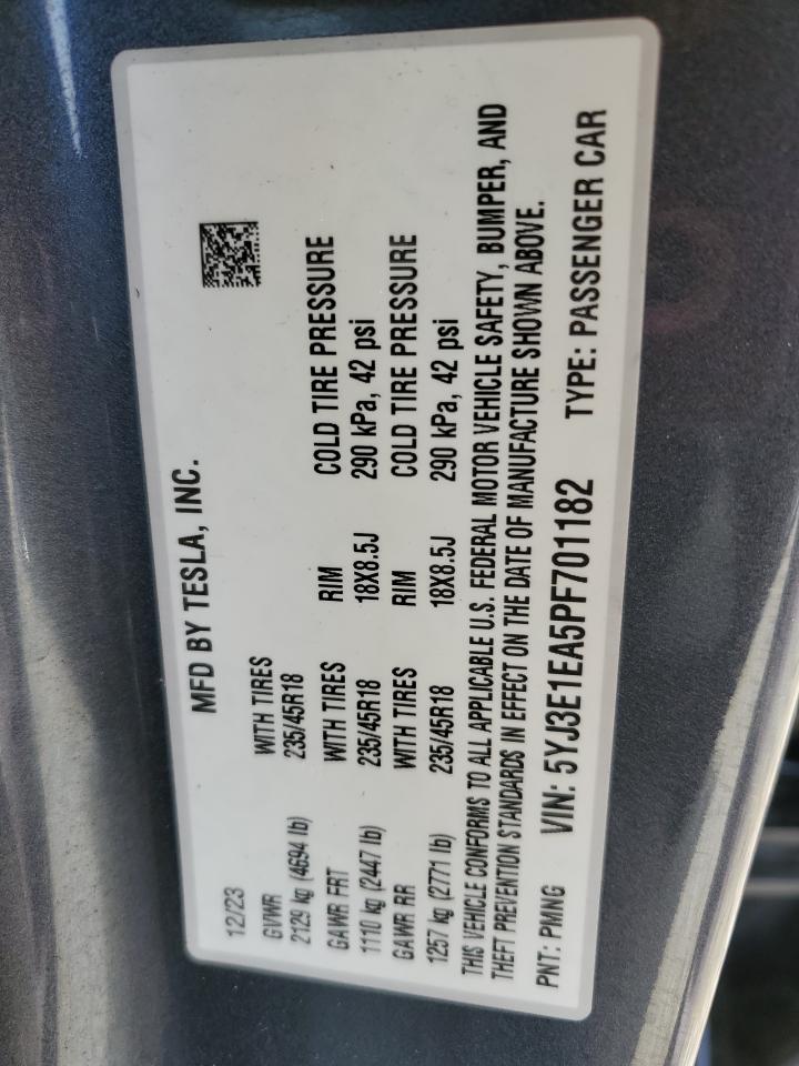 2023 Tesla Model 3 VIN: 5YJ3E1EA5PF701182 Lot: 71837205