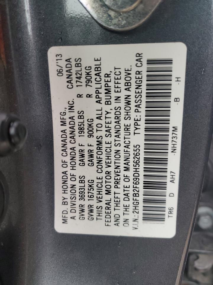 2013 Honda Civic Hf VIN: 2HGFB2F69DH562655 Lot: 82121775