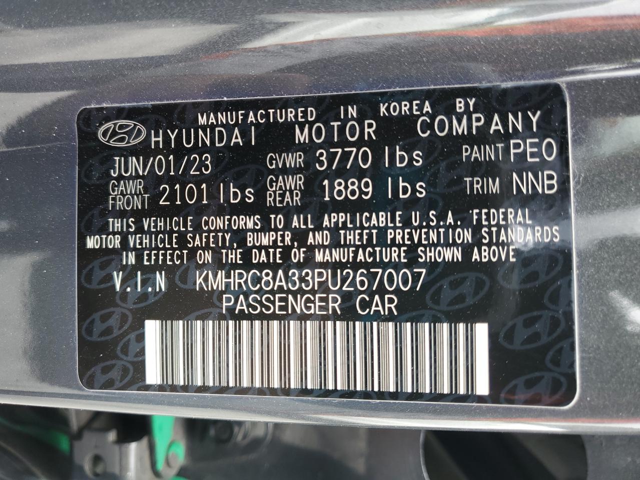 2023 Hyundai Venue Sel VIN: KMHRC8A33PU267007 Lot: 81881305