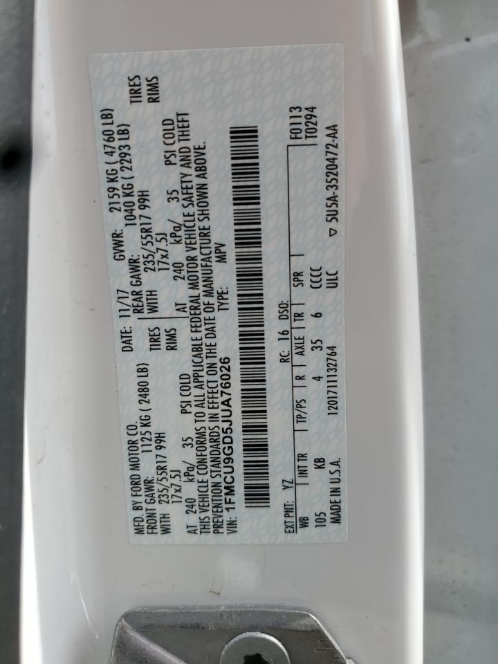 2018 Ford Escape Se VIN: 1FMCU9GD5JUA76026 Lot: 80566555