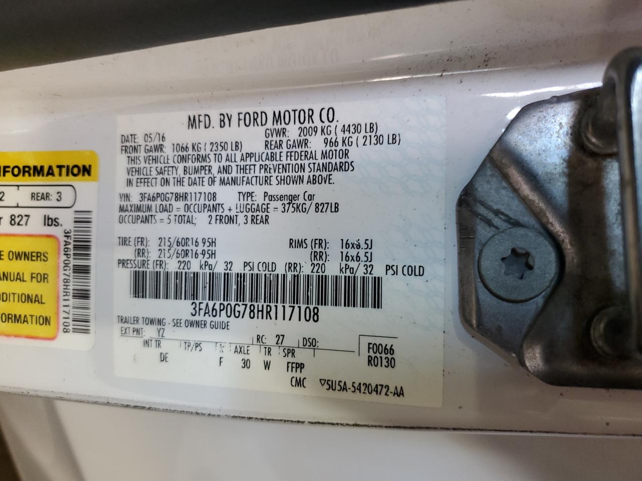 2017 Ford Fusion S VIN: 3FA6P0G78HR117108 Lot: 81601645