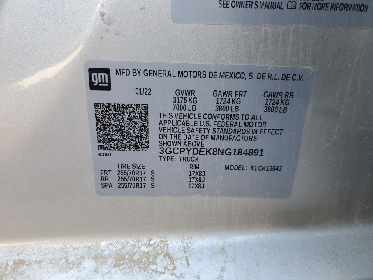 2022 Chevrolet Silverado Ltd K1500 Lt VIN: 3GCPYDEK8NG184891 Lot: 72084905