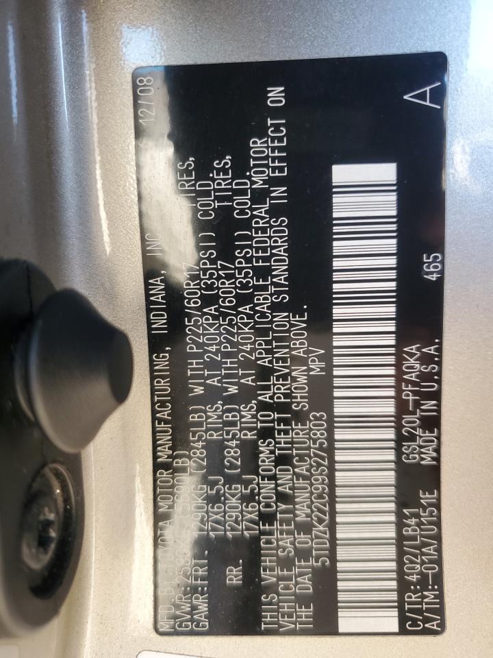 2009 Toyota Sienna Xle VIN: 5TDZK22C99S275803 Lot: 80563085