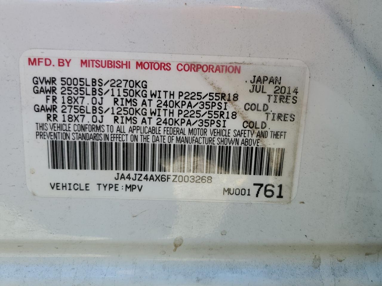 2015 Mitsubishi Outlander Gt VIN: JA4JZ4AX6FZ003268 Lot: 82118365