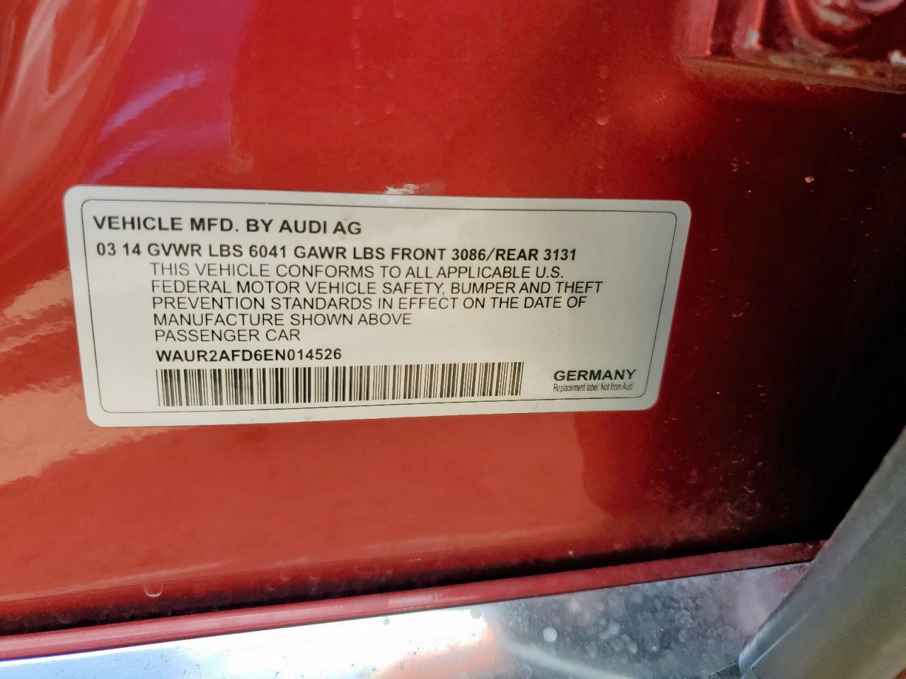 2014 Audi A8 L Quattro VIN: WAUR2AFD6EN014526 Lot: 82117745