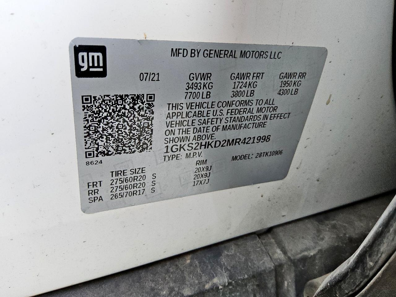 2021 GMC Yukon Xl K1500 At4 VIN: 1GKS2HKD2MR421998 Lot: 81274535