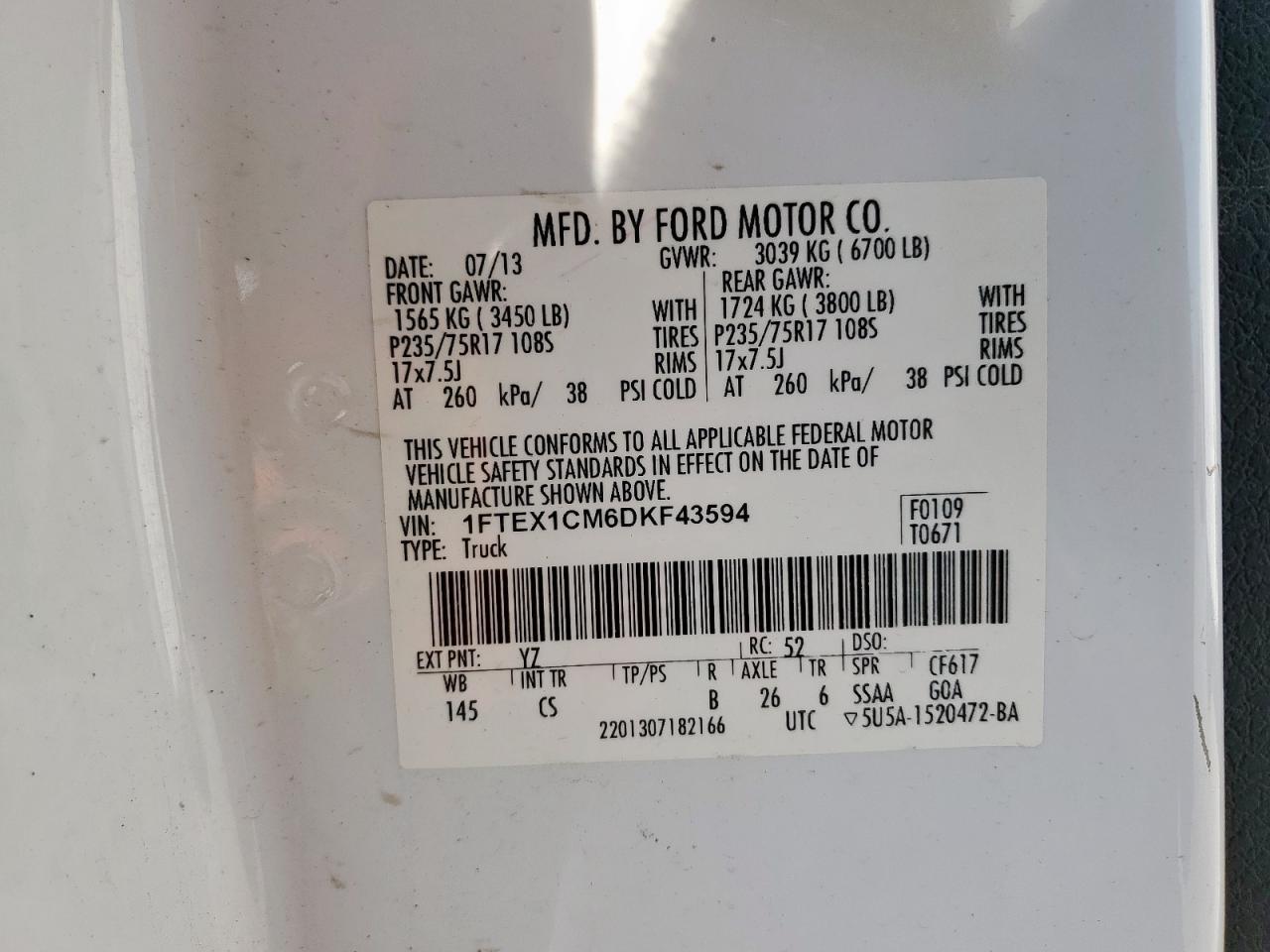 2013 Ford F150 Super Cab VIN: 1FTEX1CM6DKF43594 Lot: 80112565