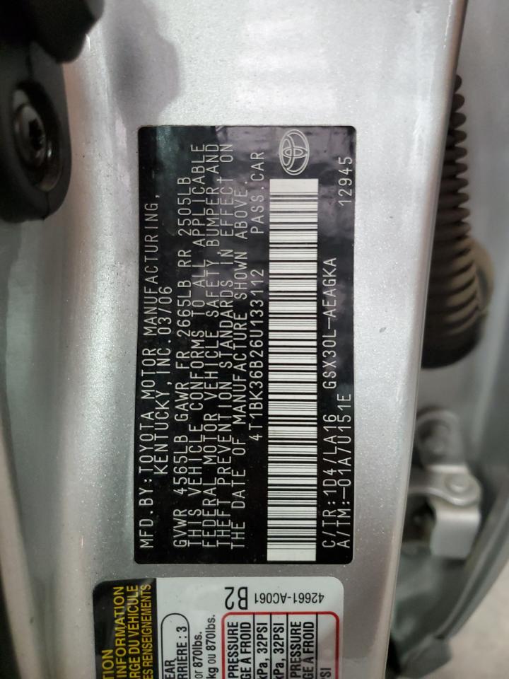 2006 Toyota Avalon Xl VIN: 4T1BK36B26U133112 Lot: 71291935