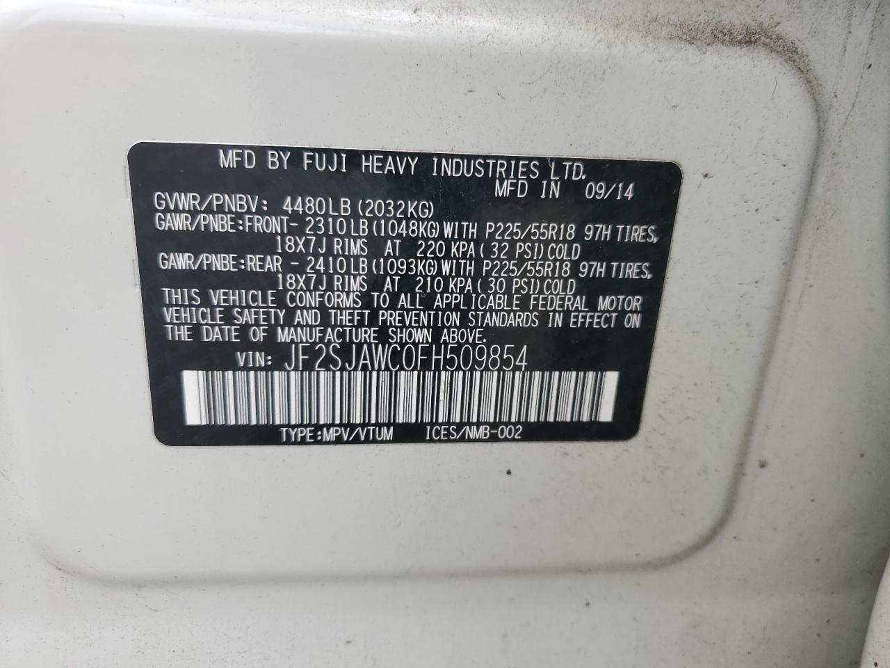 2015 Subaru Forester 2.5I Touring VIN: JF2SJAWC0FH509854 Lot: 81517405