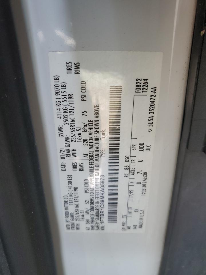 2021 Ford Transit Cargo Van T- VIN: 1FTBR1C89MKA05973 Lot: 80630505