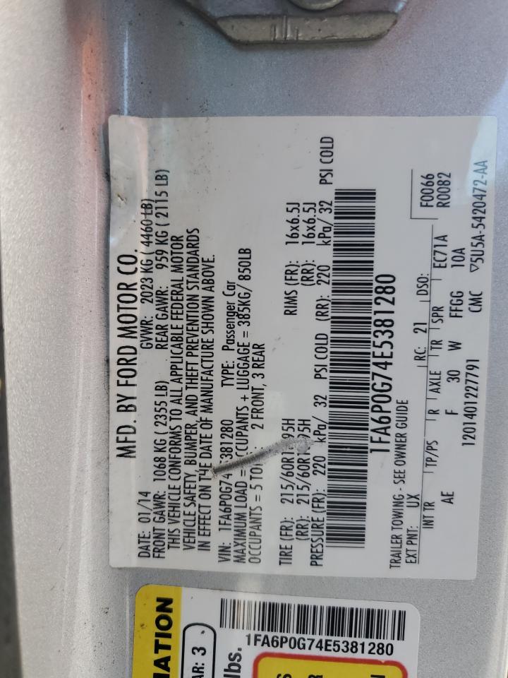 2014 Ford Fusion S VIN: 1FA6P0G74E5381280 Lot: 91770155