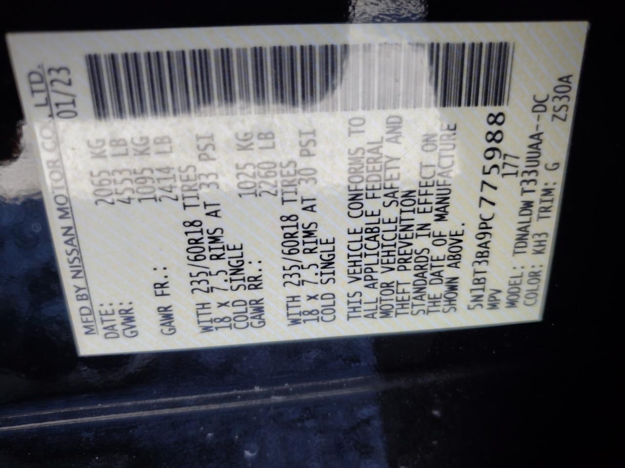 2023 Nissan Rogue Sv VIN: 5N1BT3BA9PC775988 Lot: 81476365