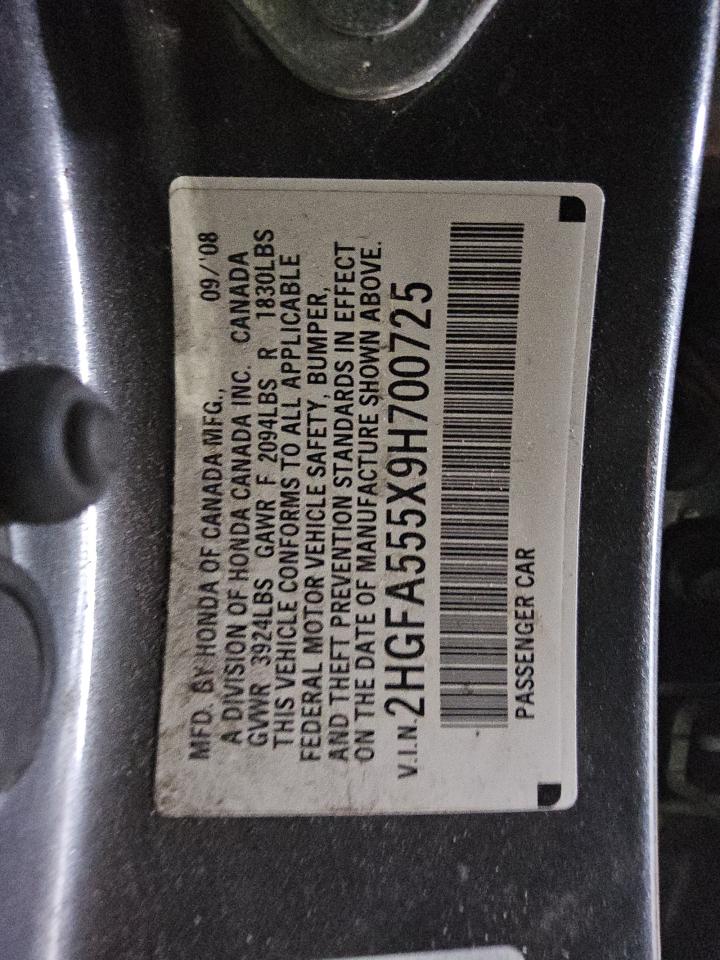 2009 Honda Civic Si VIN: 2HGFA555X9H700725 Lot: 71134675