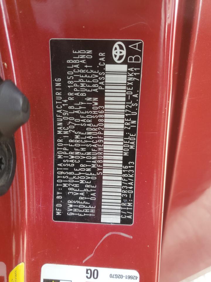 2015 Toyota Corolla L VIN: 5YFBURHE9FP208863 Lot: 83962215