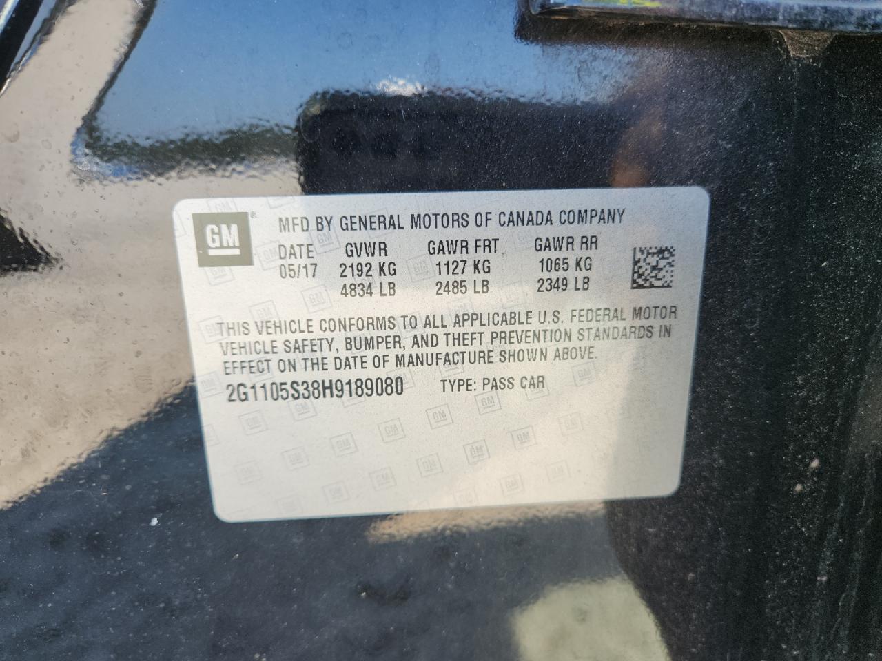 2017 Chevrolet Impala Lt VIN: 2G1105S38H9189080 Lot: 81322565