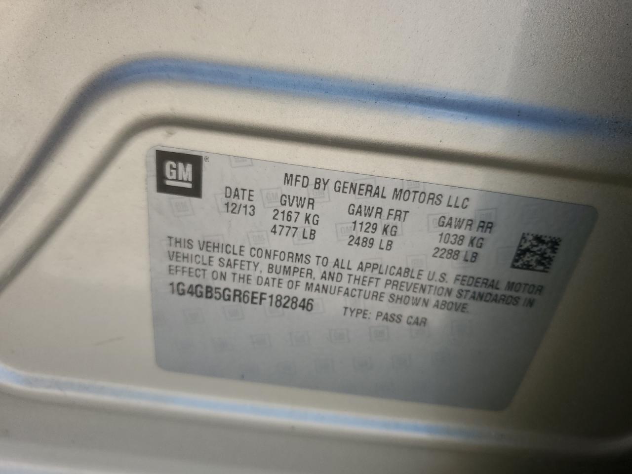 2014 Buick Lacrosse VIN: 1G4GB5GR6EF182846 Lot: 81407695