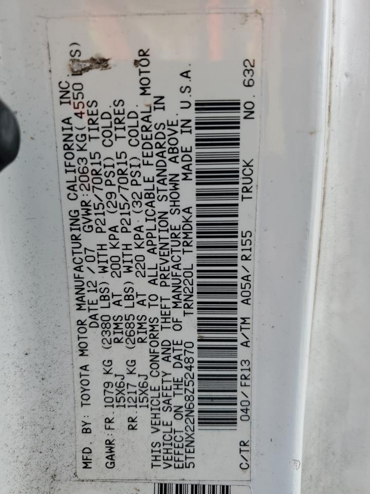 2008 Toyota Tacoma VIN: 5TENX22N68Z524870 Lot: 71825645