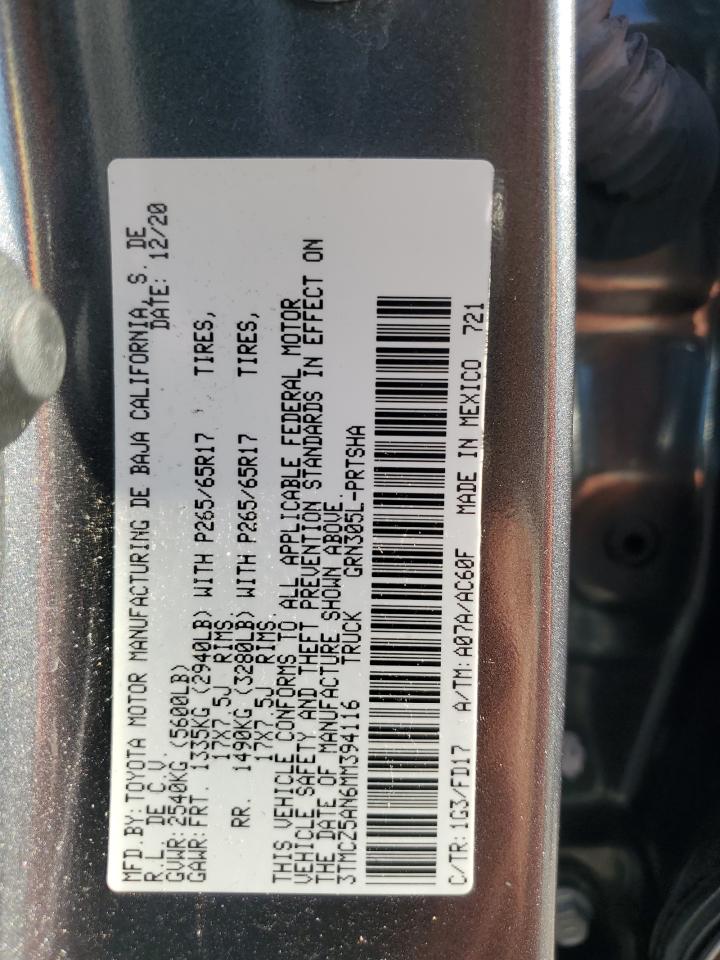 2021 Toyota Tacoma Double Cab VIN: 3TMCZ5AN6MM394116 Lot: 71531095