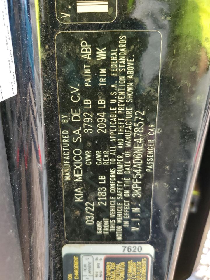 2022 Kia Forte Gt Line VIN: 3KPF54AD6NE478572 Lot: 70864065