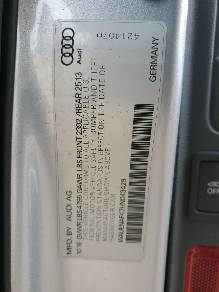 2017 Audi A4 Premium Plus VIN: WAUENAF47HN043429 Lot: 71917265