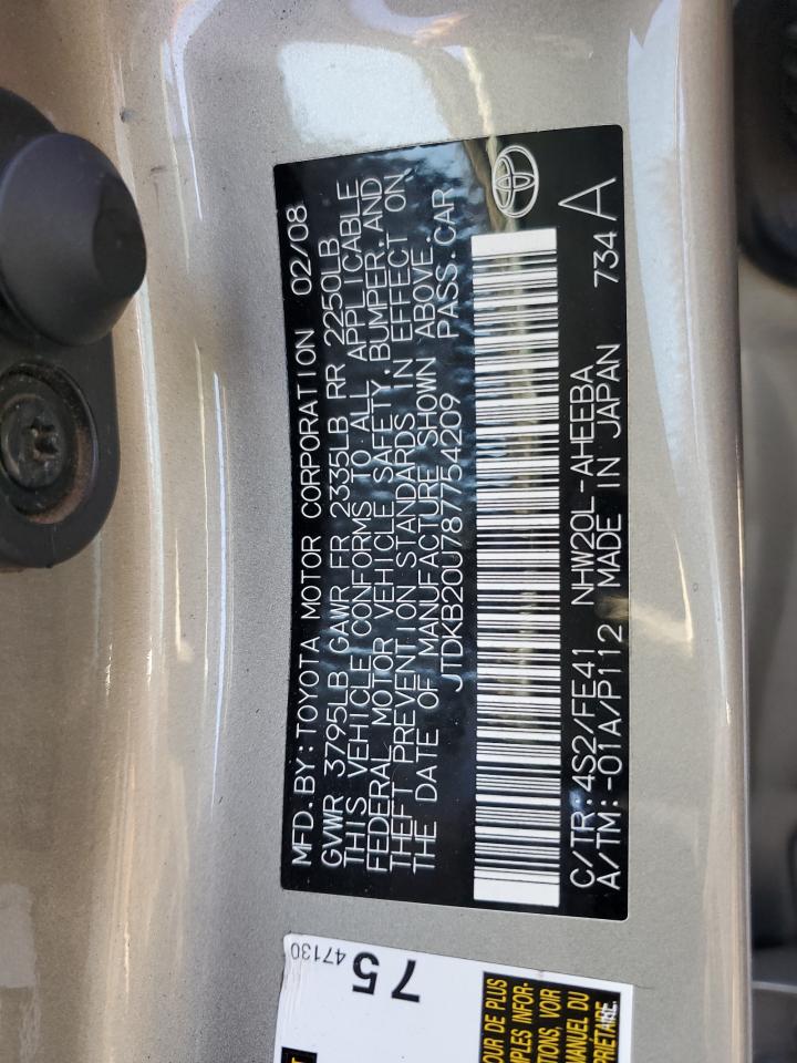2008 Toyota Prius VIN: JTDKB20U787754209 Lot: 71263755