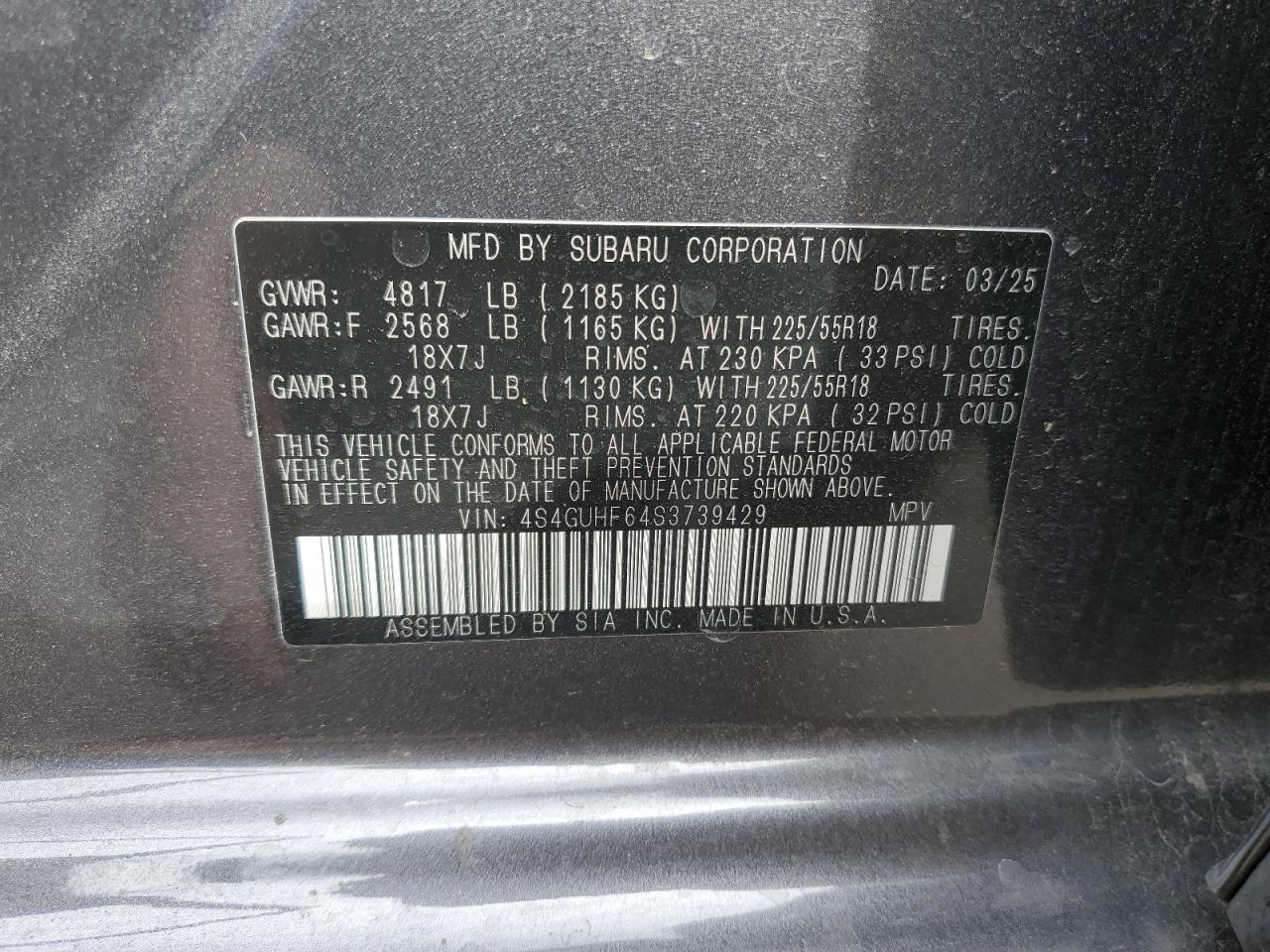 2025 Subaru Crosstrek Sport VIN: 4S4GUHF64S3739429 Lot: 71562735