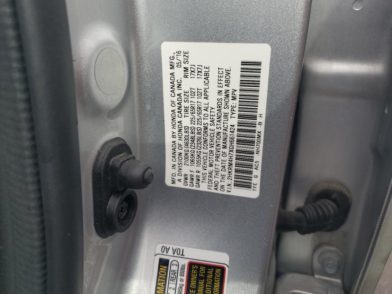 2016 Honda Cr-V Exl VIN: 2HKRM4H7XGH661424 Lot: 84367265