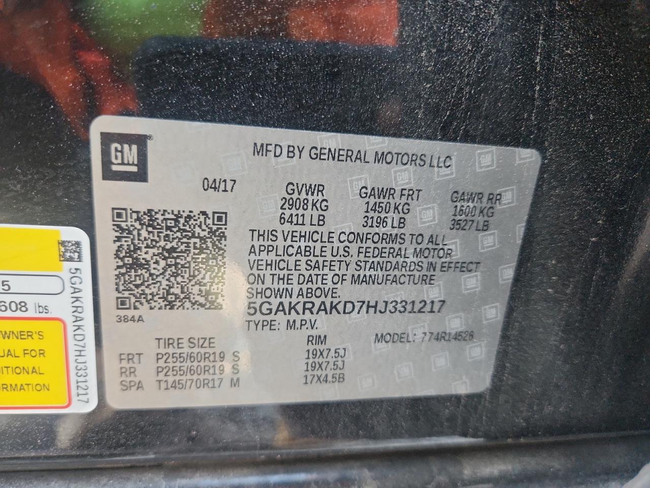 2017 Buick Enclave VIN: 5GAKRAKD7HJ331217 Lot: 83790835
