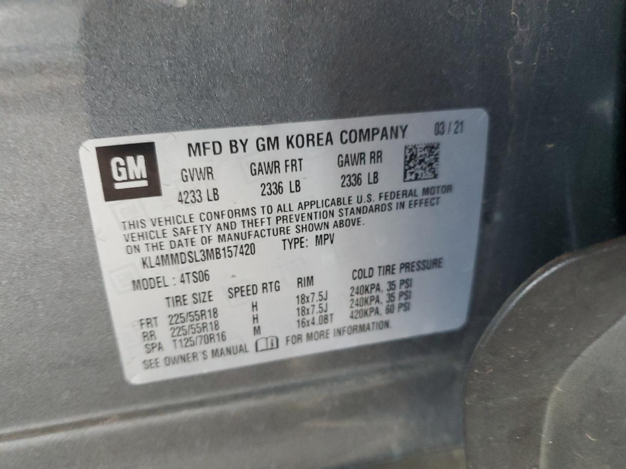 2021 Buick Encore Gx Select VIN: KL4MMDSL3MB157420 Lot: 81840045