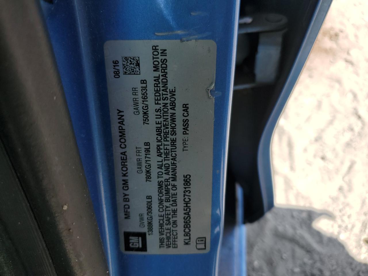 2017 Chevrolet Spark Ls VIN: KL8CB6SA5HC731865 Lot: 80275555