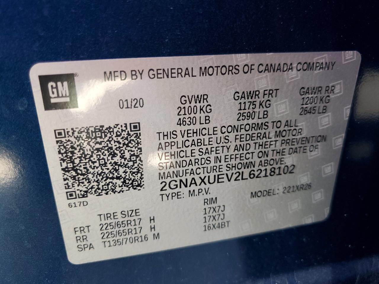 2020 Chevrolet Equinox Lt VIN: 2GNAXUEV2L6218102 Lot: 70937025