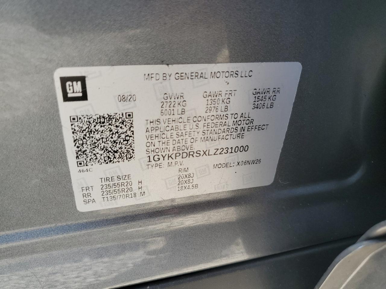 2020 Cadillac Xt6 Premium Luxury VIN: 1GYKPDRSXLZ231000 Lot: 80061895