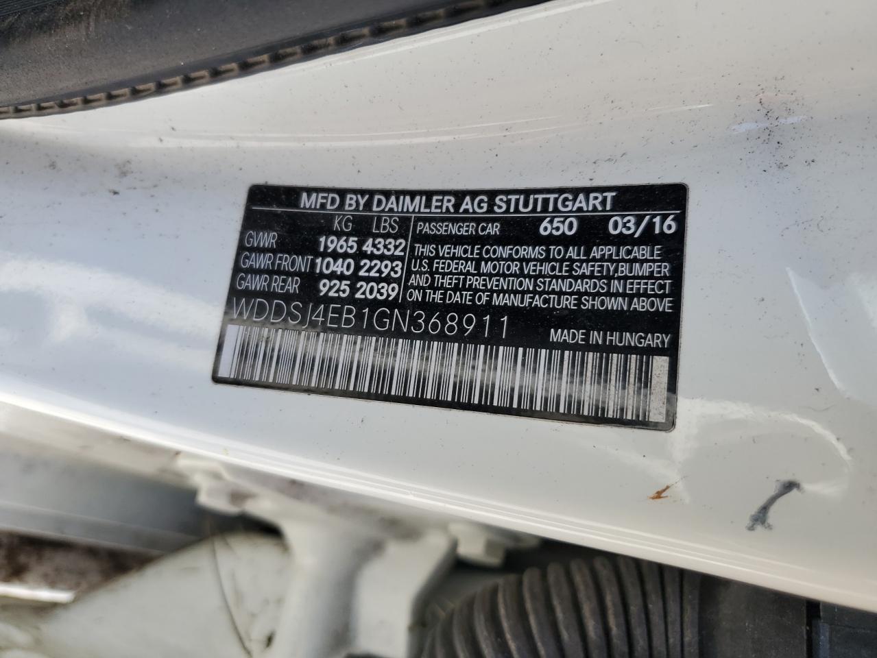 2016 Mercedes-Benz Cla 250 VIN: WDDSJ4EB1GN368911 Lot: 80065725