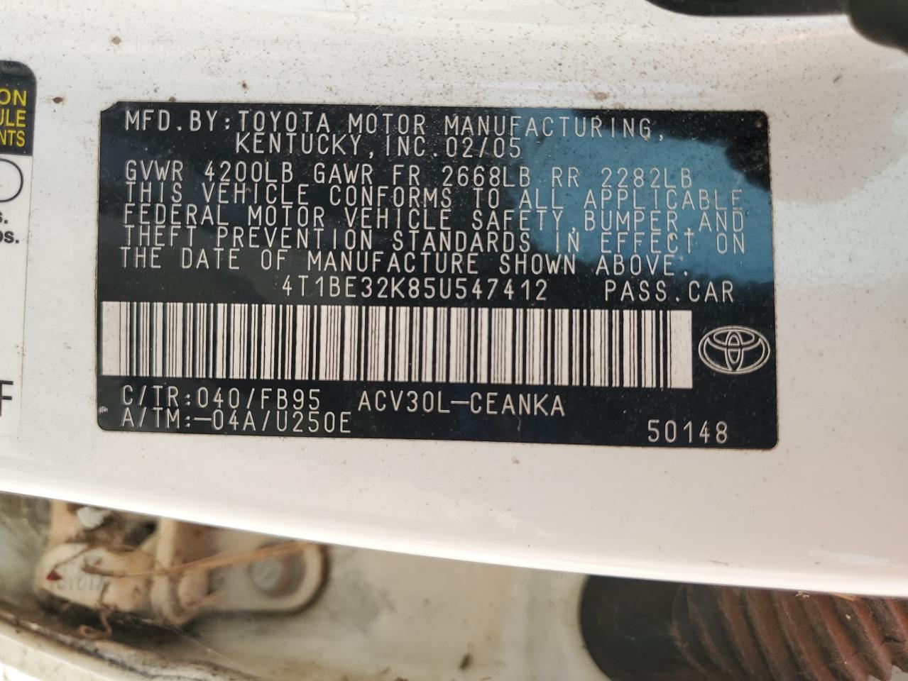 2005 Toyota Camry Le VIN: 4T1BE32K85U547412 Lot: 83819335