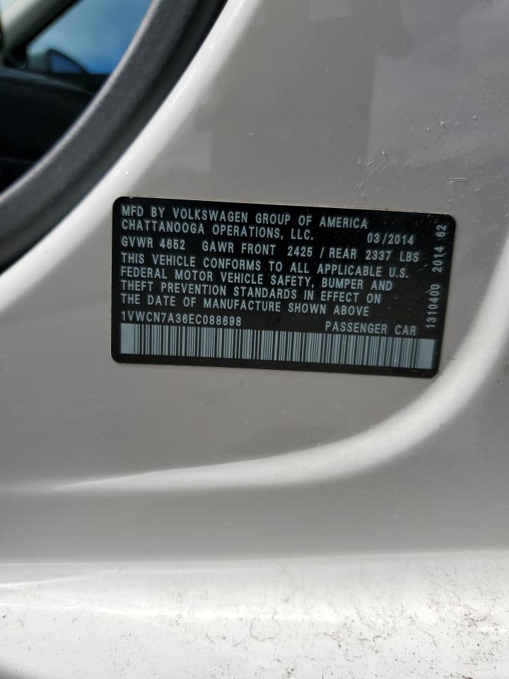 2014 Volkswagen Passat Sel VIN: 1VWCN7A36EC088698 Lot: 83841815
