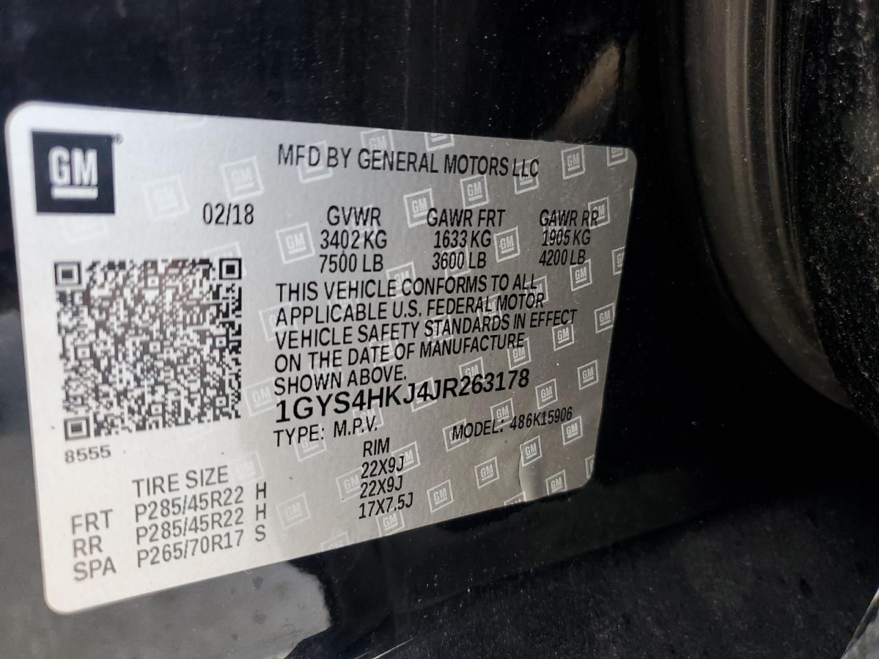 2018 Cadillac Escalade Esv Luxury VIN: 1GYS4HKJ4JR263178 Lot: 80129615