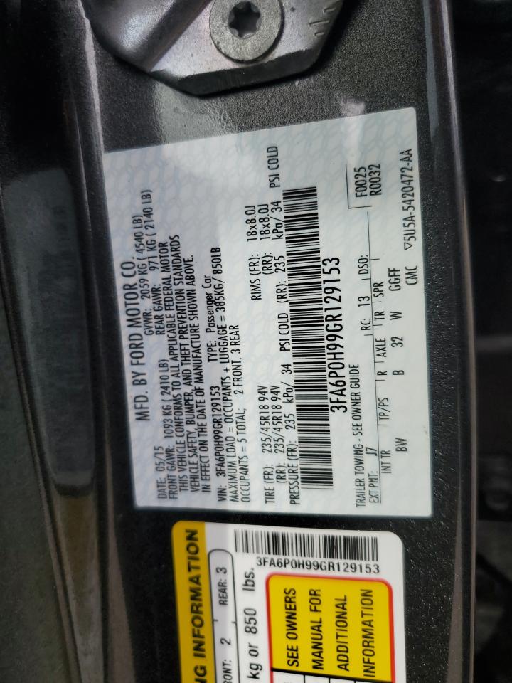 2016 Ford Fusion Se VIN: 3FA6P0H99GR129153 Lot: 81885815