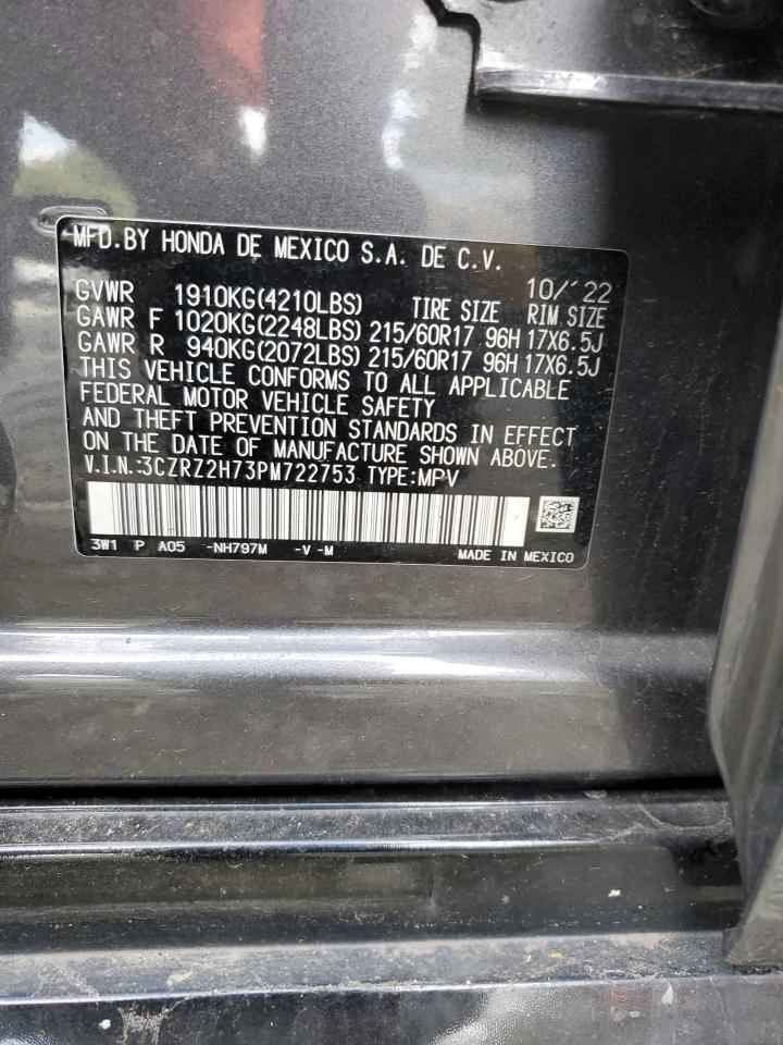 2023 Honda Hr-V Exl VIN: 3CZRZ2H73PM722753 Lot: 80831935