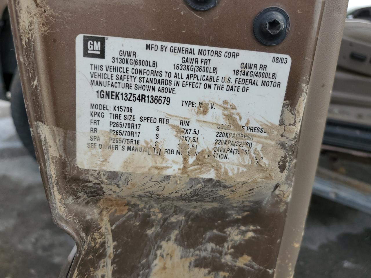 2004 Chevrolet Tahoe K1500 VIN: 1GNEK13Z54R136679 Lot: 82105395