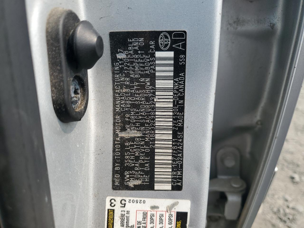 2008 Toyota Corolla Ce VIN: 2T1BR32E98C923717 Lot: 71921965