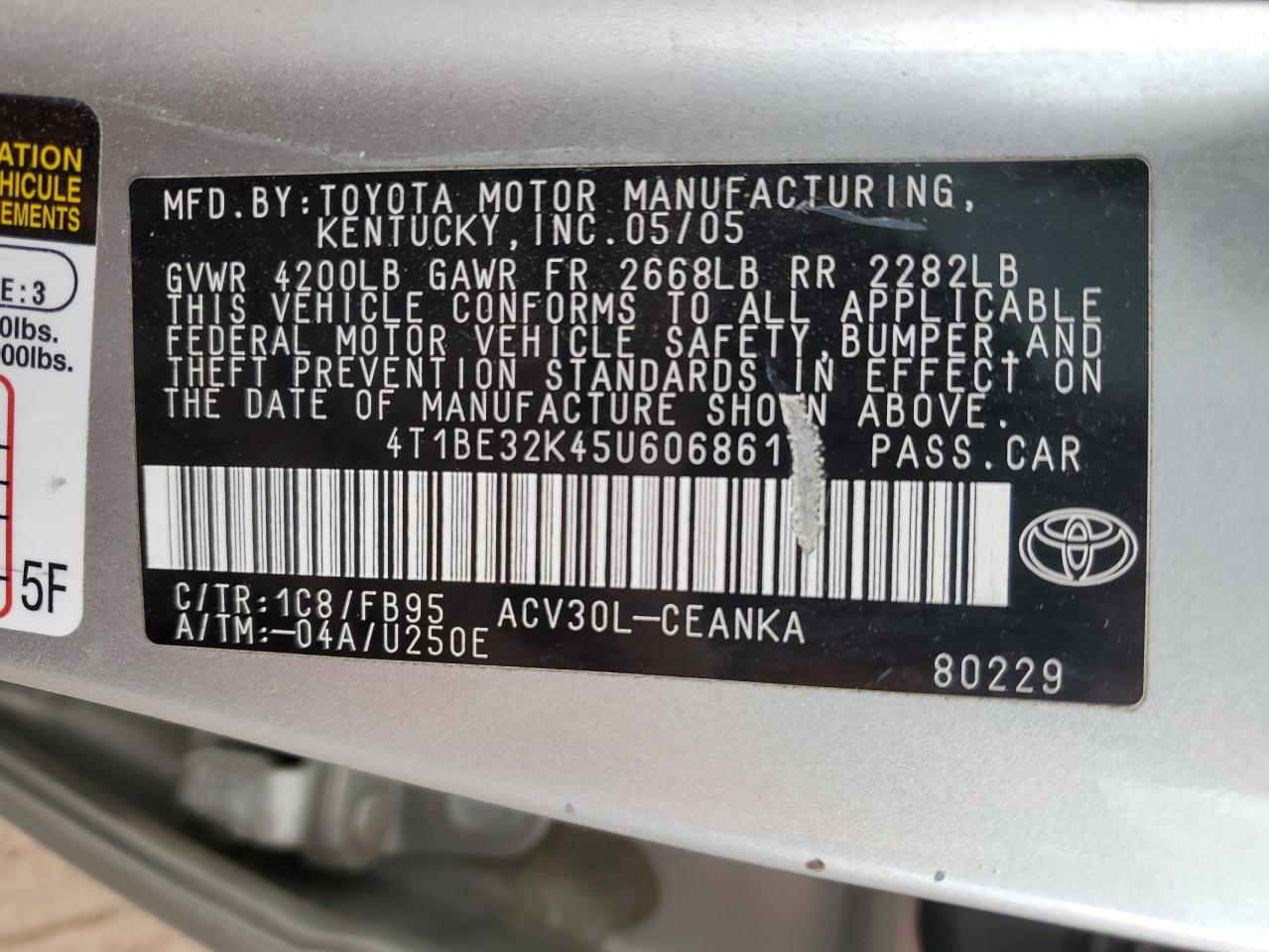 2005 Toyota Camry Le VIN: 4T1BE32K45U606861 Lot: 84629075