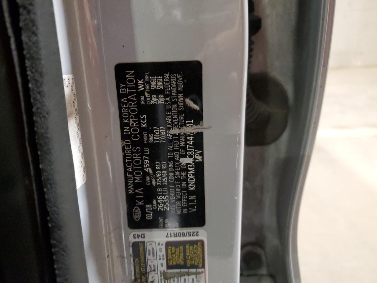 2018 Kia Sportage Lx VIN: KNDPM3AC8J7447441 Lot: 72024145