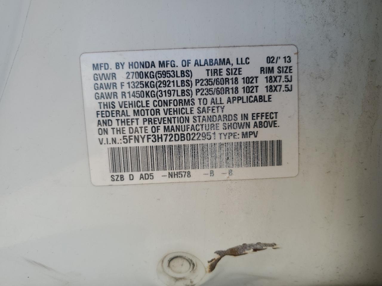 2025 Honda Pilot Lx VIN: 5FNYF3H29CB035232 Lot: 81872335