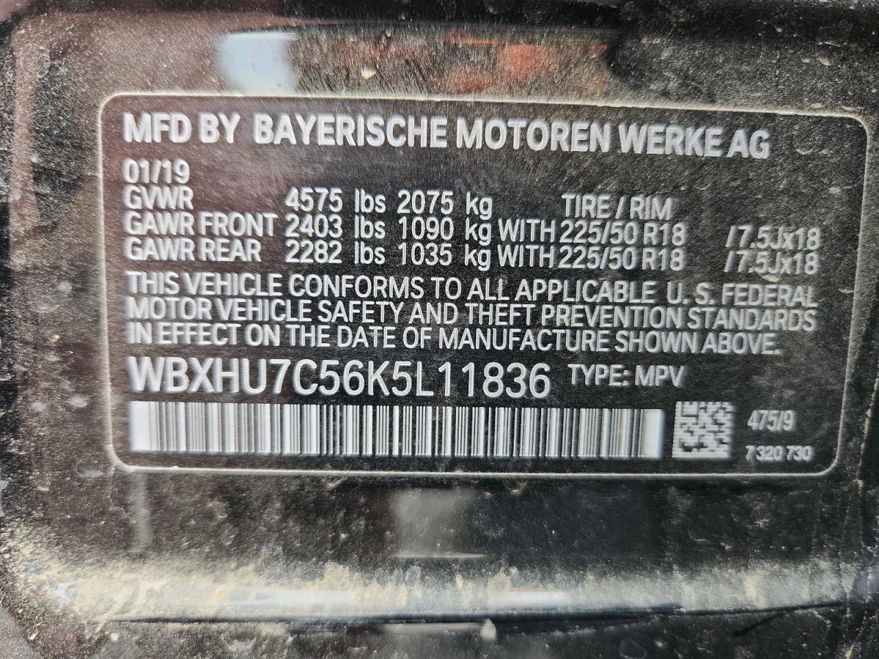 2019 BMW X1 Sdrive28I VIN: WBXHU7C56K5L11836 Lot: 80727325