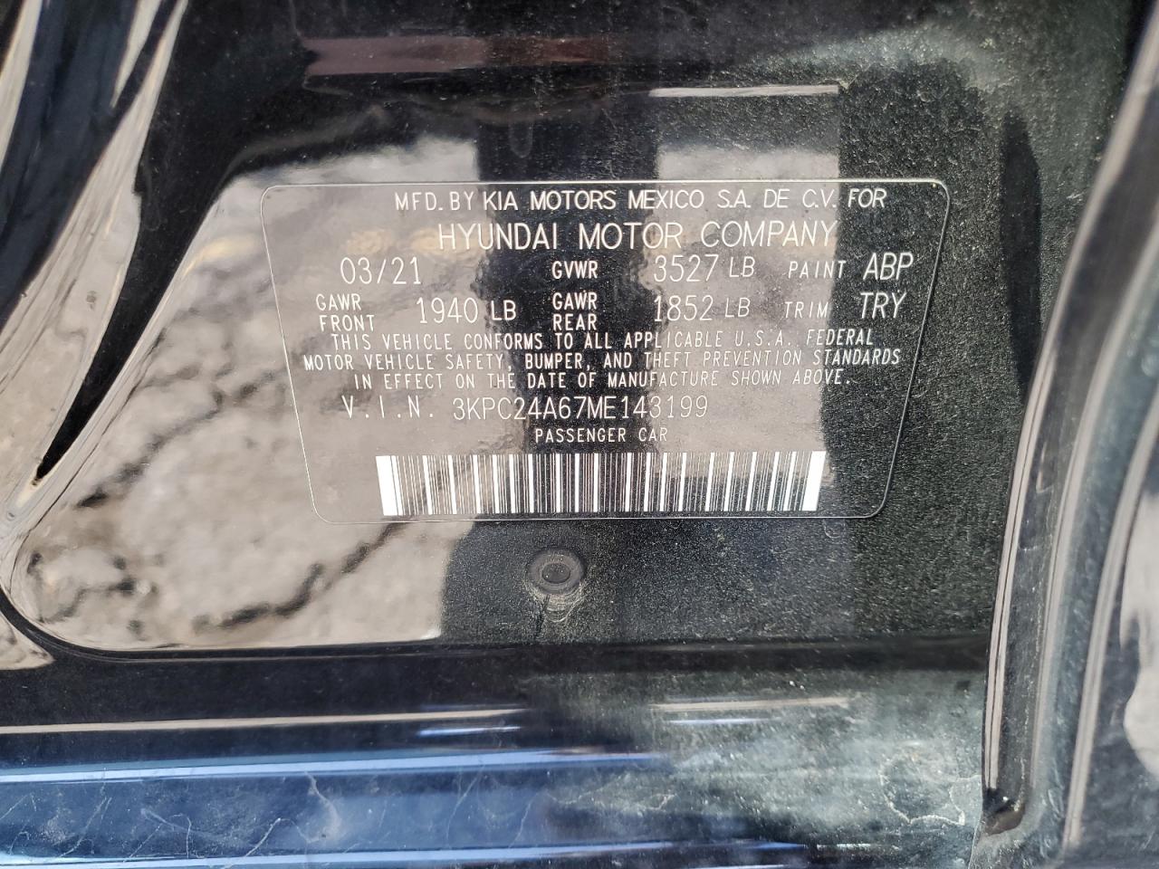 2021 Hyundai Accent Se VIN: 3KPC24A67ME143199 Lot: 71277345